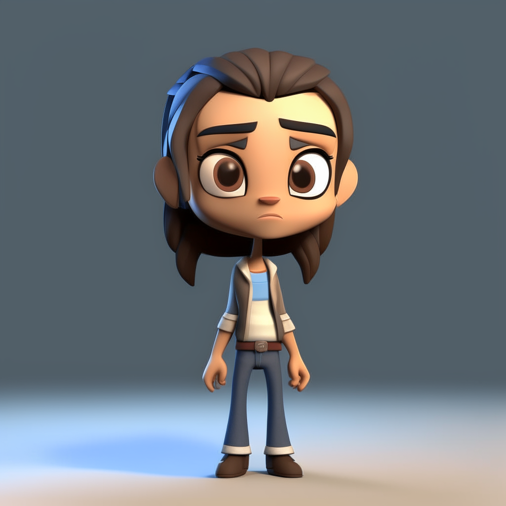 A tiny 3D rendered chibi sprite of the cartoon character from image 7