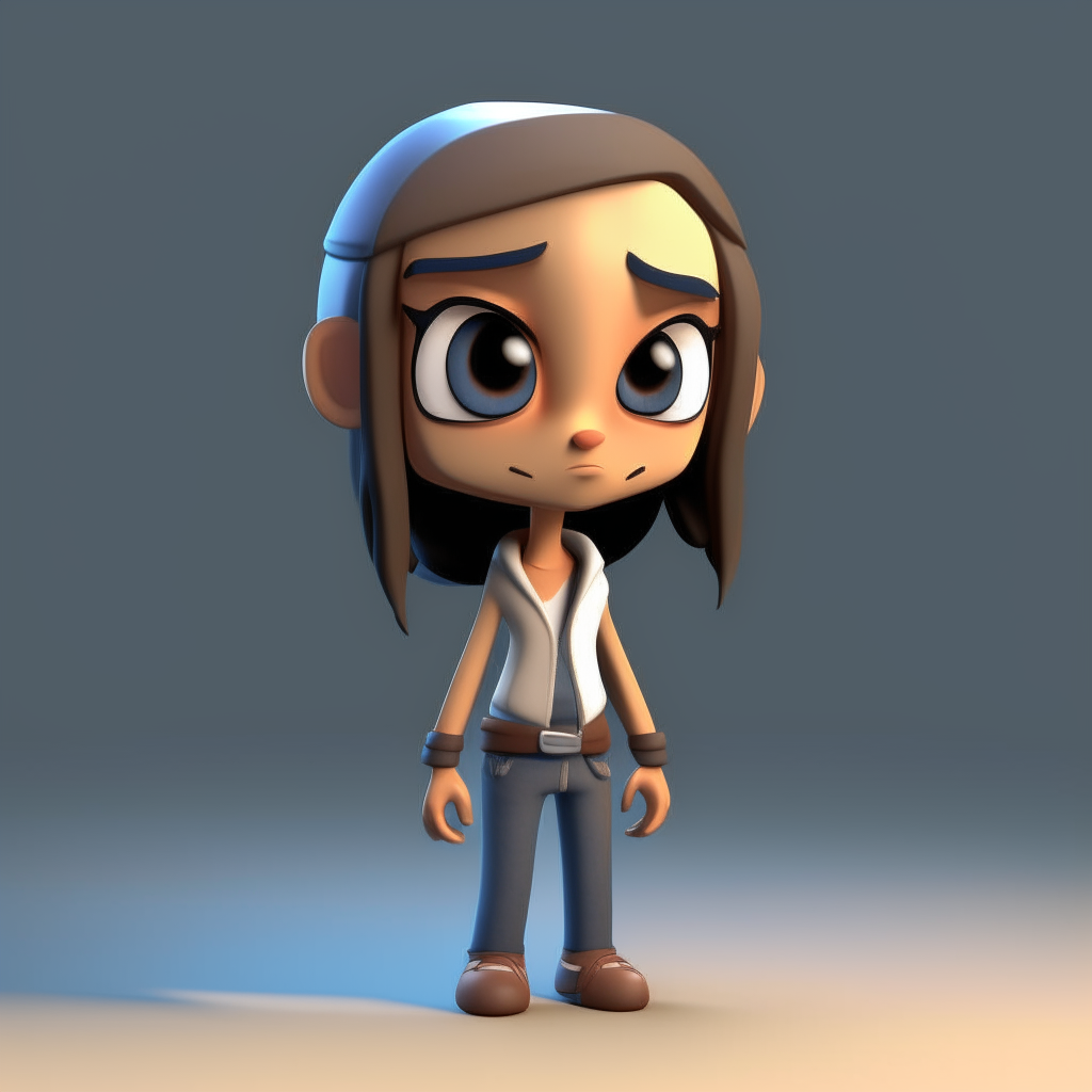 A tiny 3D rendered chibi sprite of the cartoon character from image 7