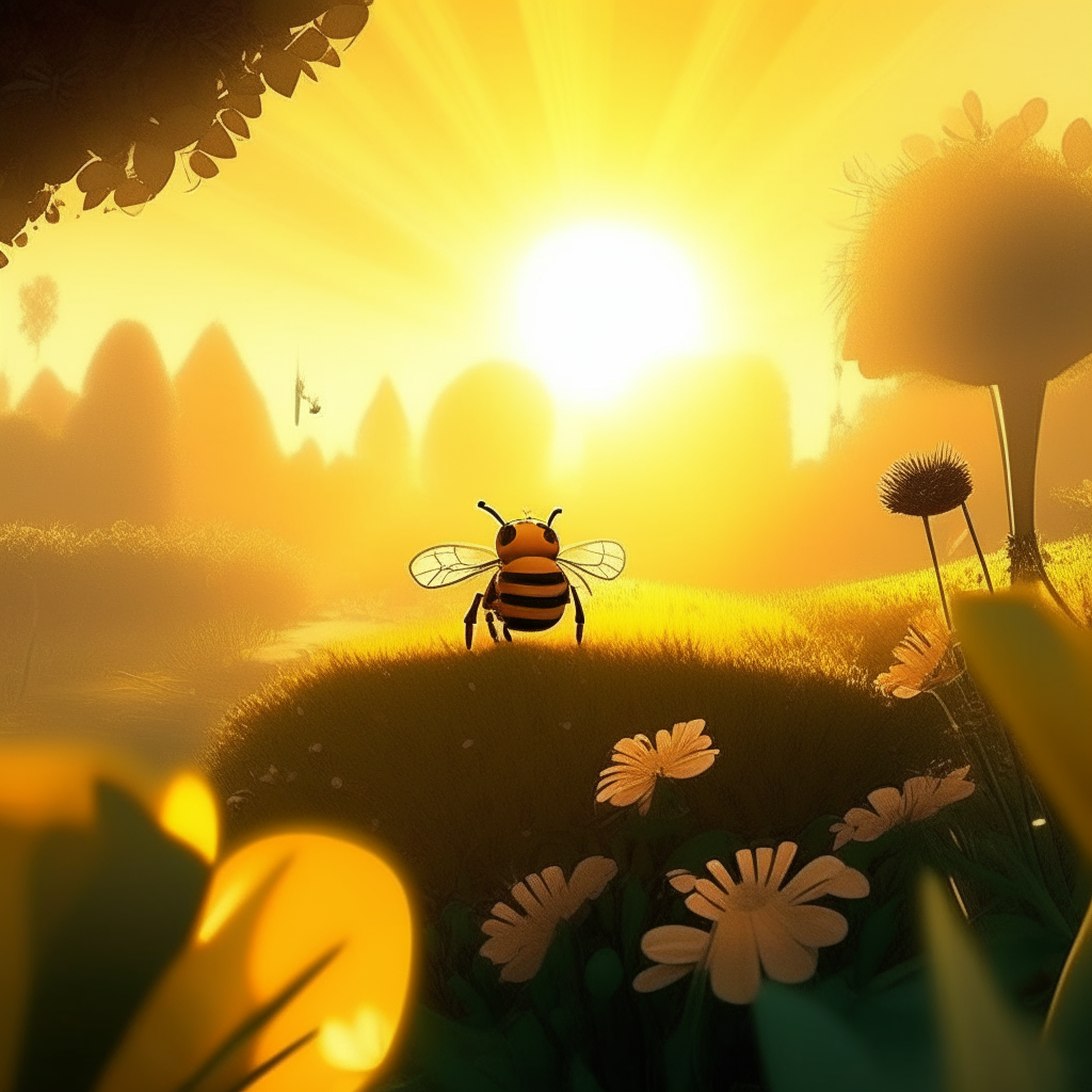 The sun shines on the plantation,
The bee flies with dedication, style disney