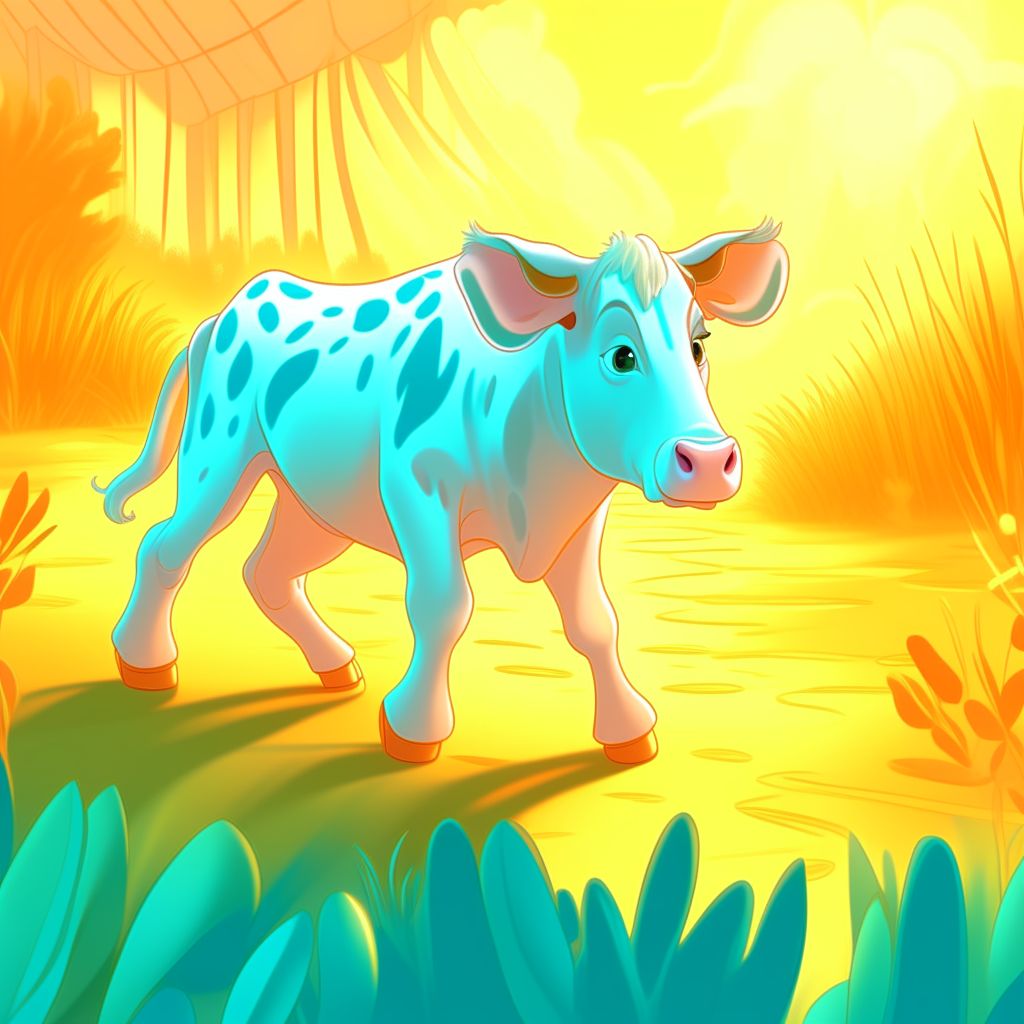 The calf grows fast,
On the farm disney cartoon style. intricate details, award winning photography, in pastel solid colour and thick uneven outline