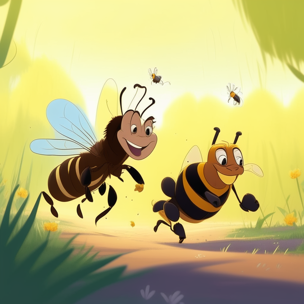 The bee buzzing and the calf running style disney
