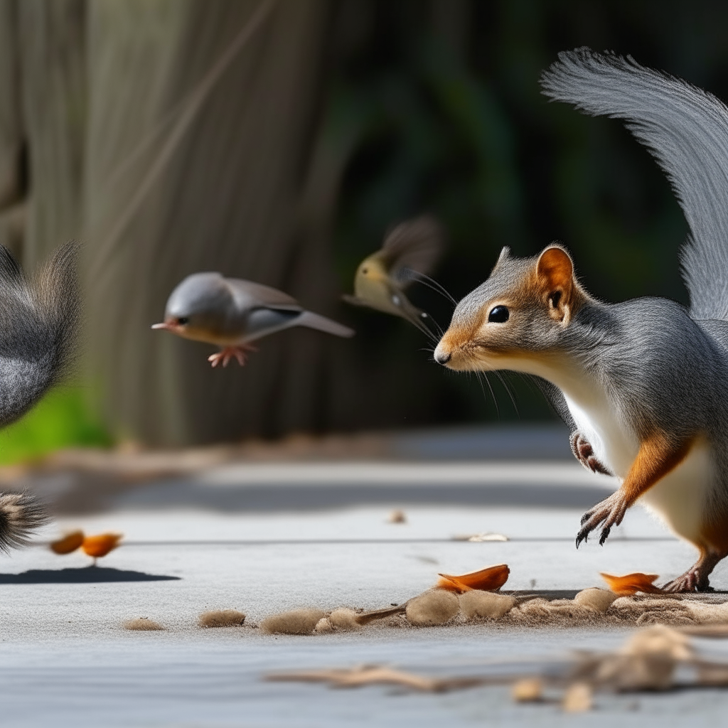 birds being chased by a squirrl
