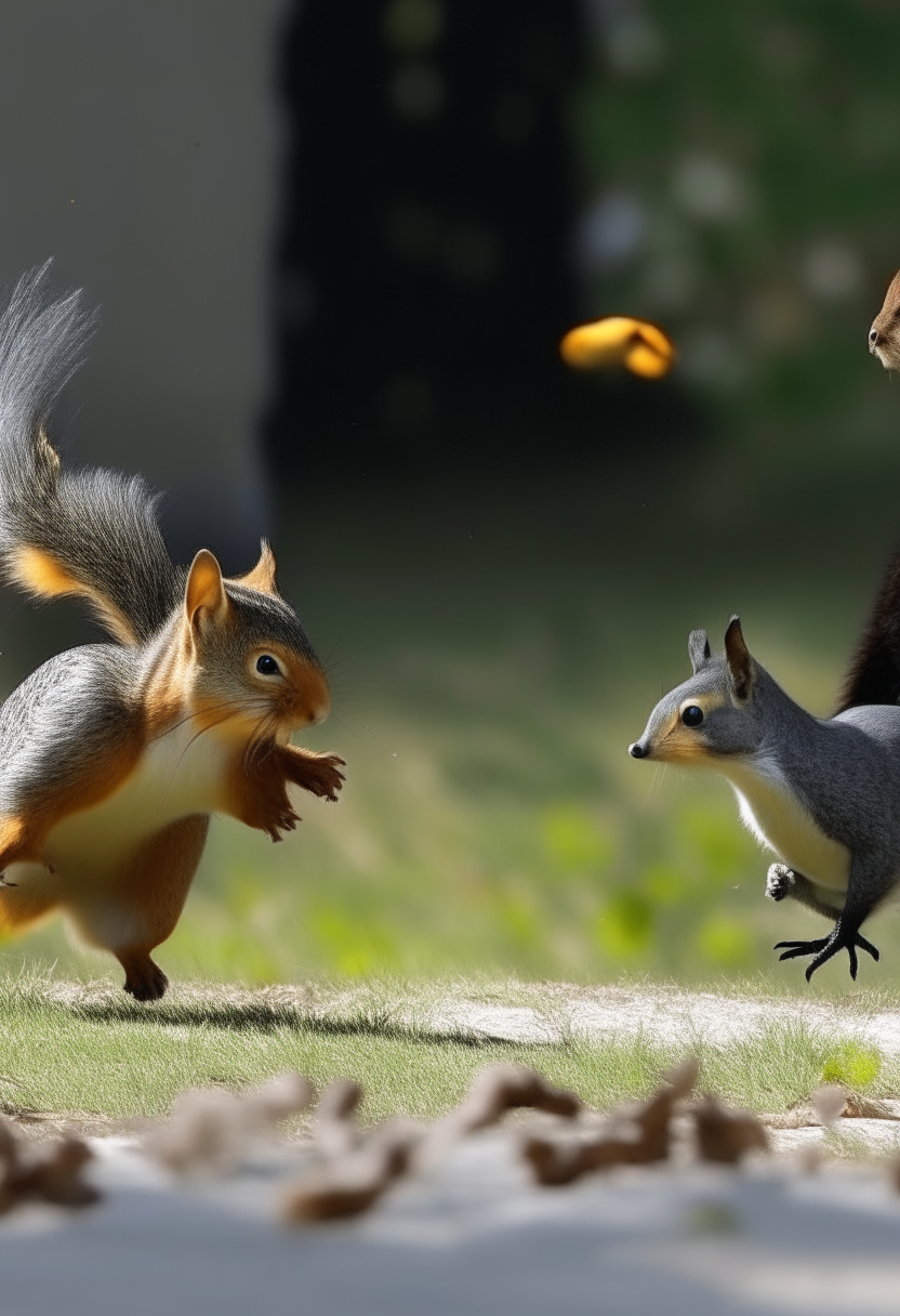 birds being chased by a squirrel
