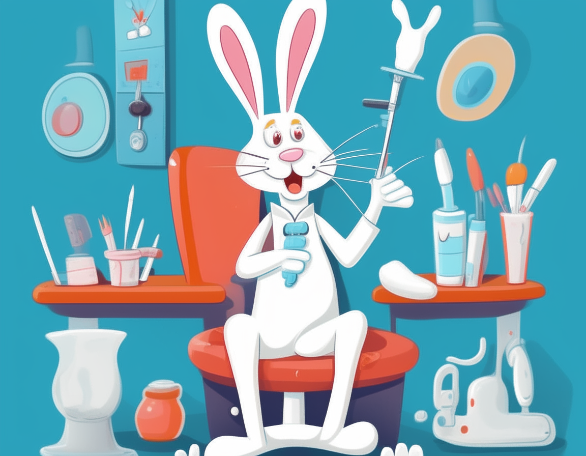 a white rabit as a dentist