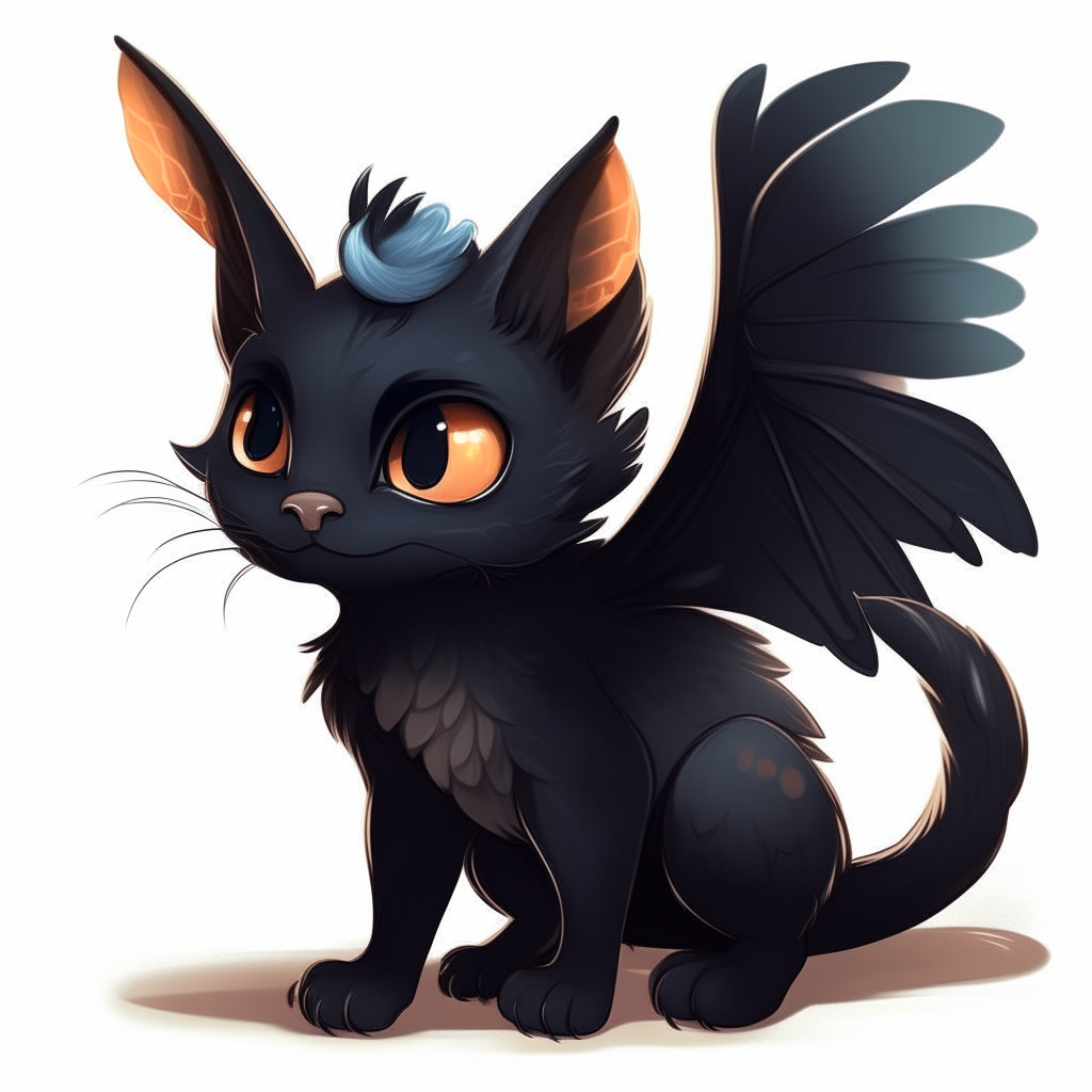 A cute black kitten with dragon-like wings and scales