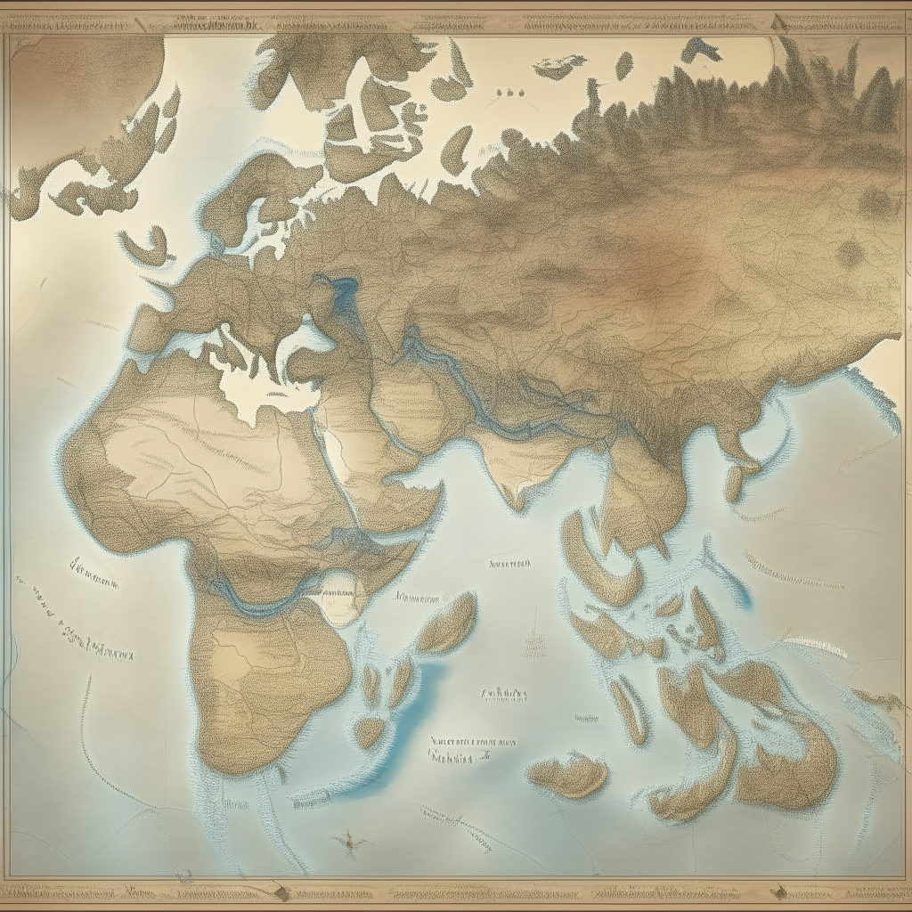 a large, realistic and intricate ancient world map focused on the Mediterranean sea and surrounding lands, depicting detailed geography of ancient Egypt, Greece, Italy, North Africa and Spain