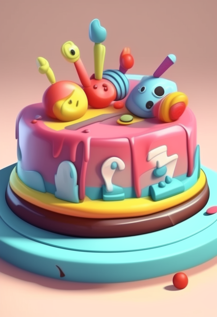 3D cake drawing cartoon style