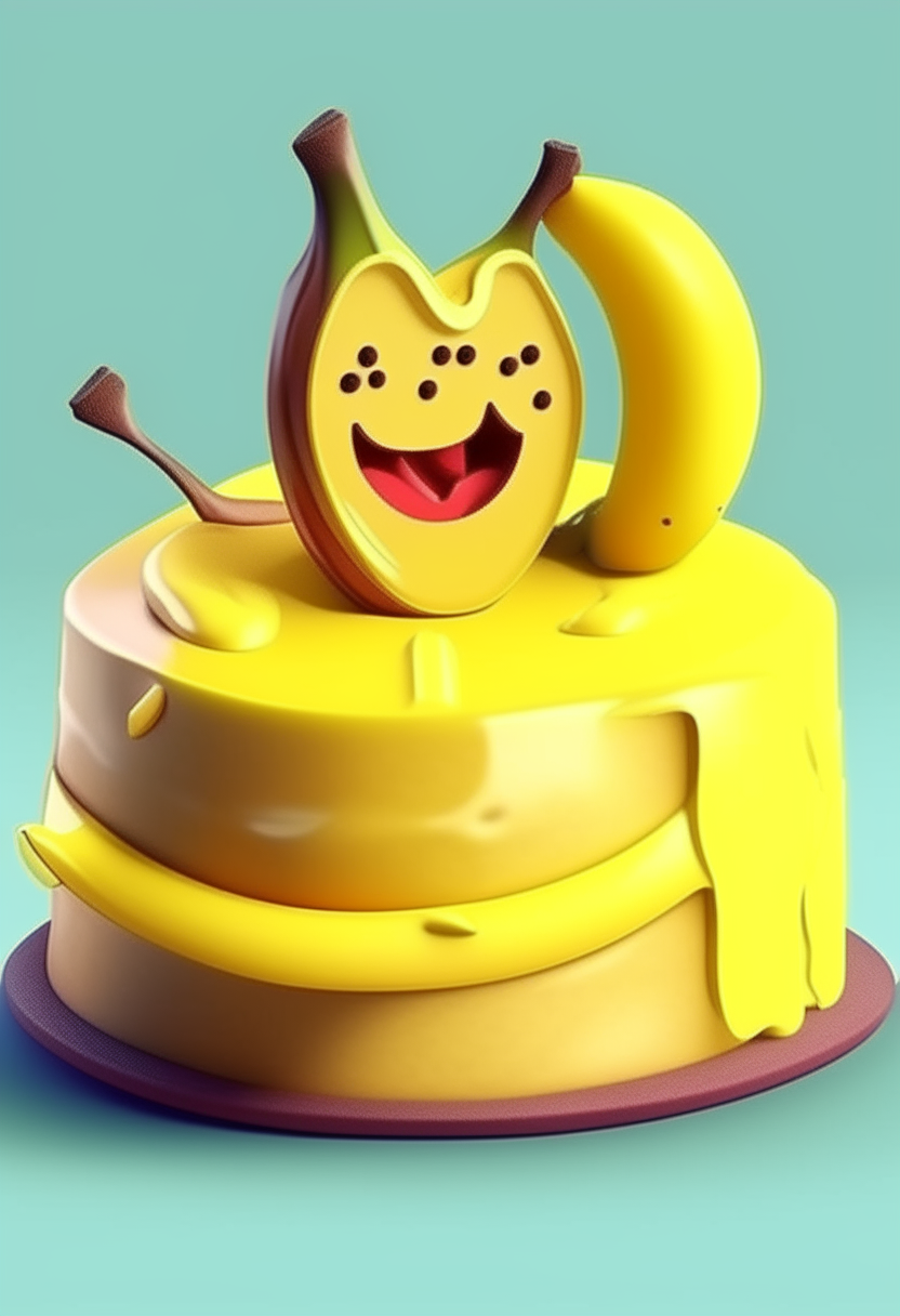 3D banana cake drawing cartoon style