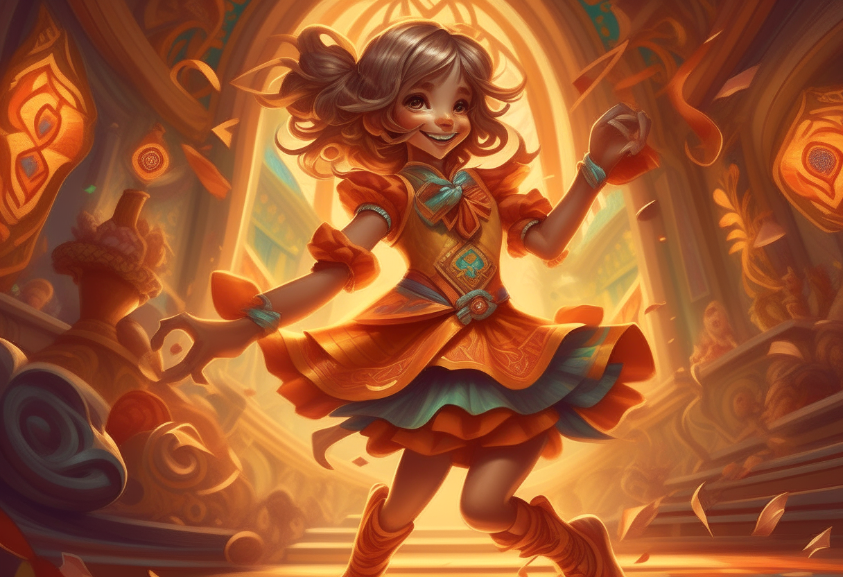 Hot little girl dancing. intricate details, volumetric, hearthstone card game artwork