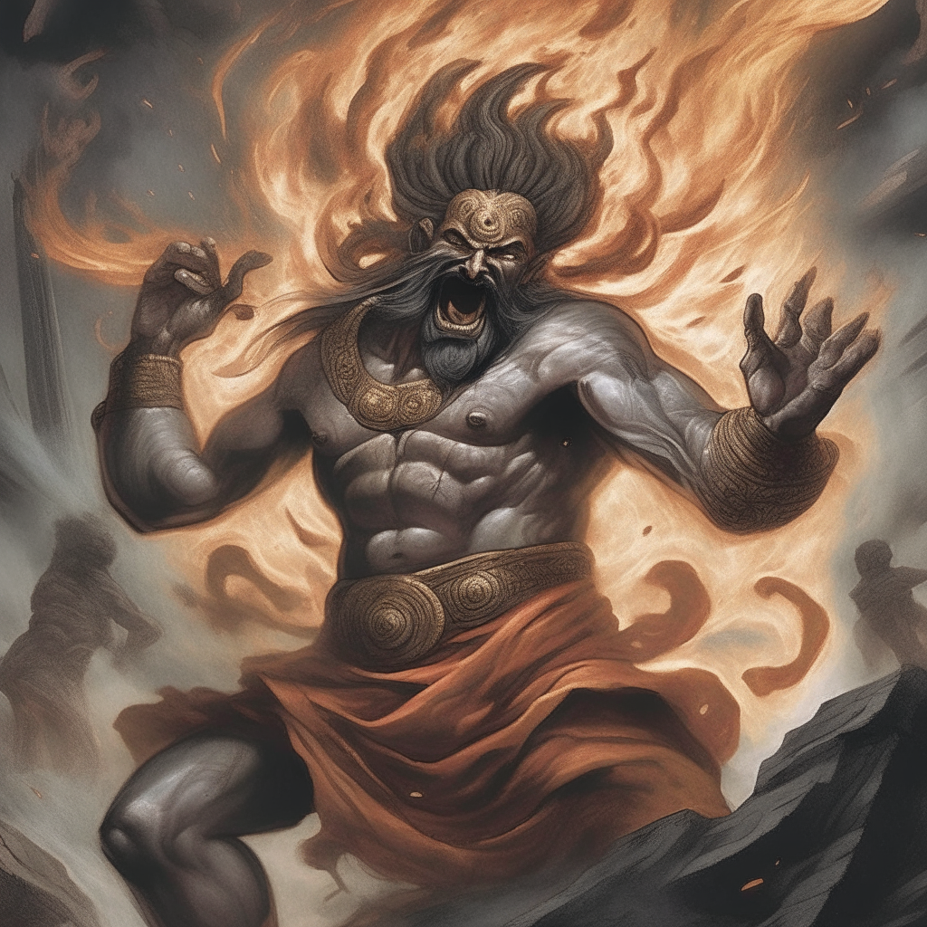Ninurta depicted as an enraged god saying he will be the one to come to blows and burn everything