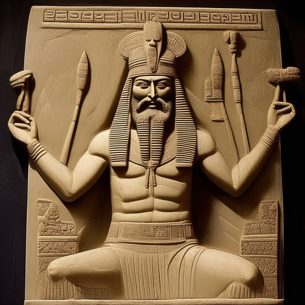 Enlil depicted as a god announcing he will reveal the secret hiding place where weapons of terror are kept