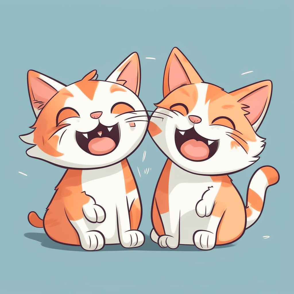 Two cartoon kittens laughing happily
