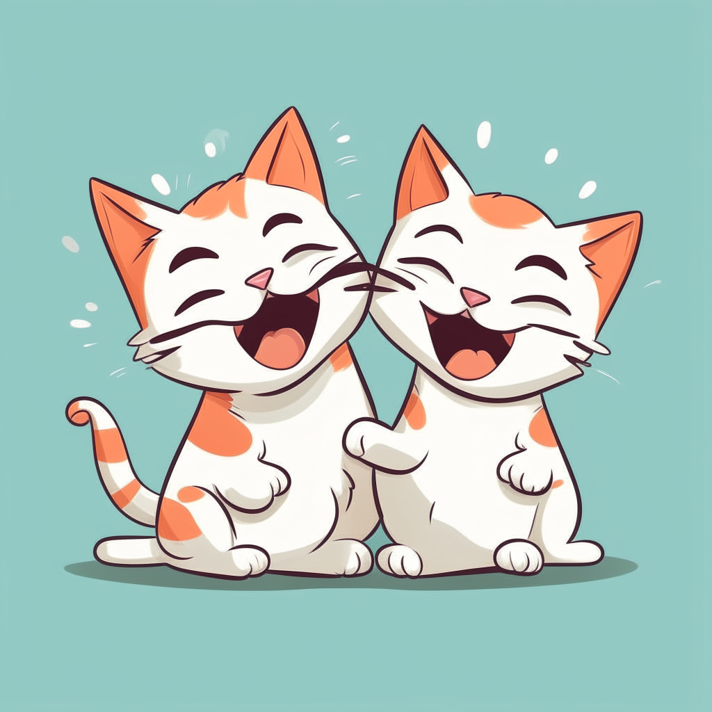 Two cartoon kittens giggling playfully