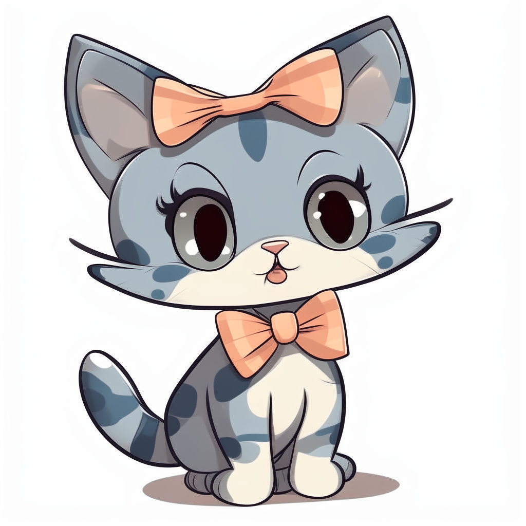 A cartoon kitten wearing a bow