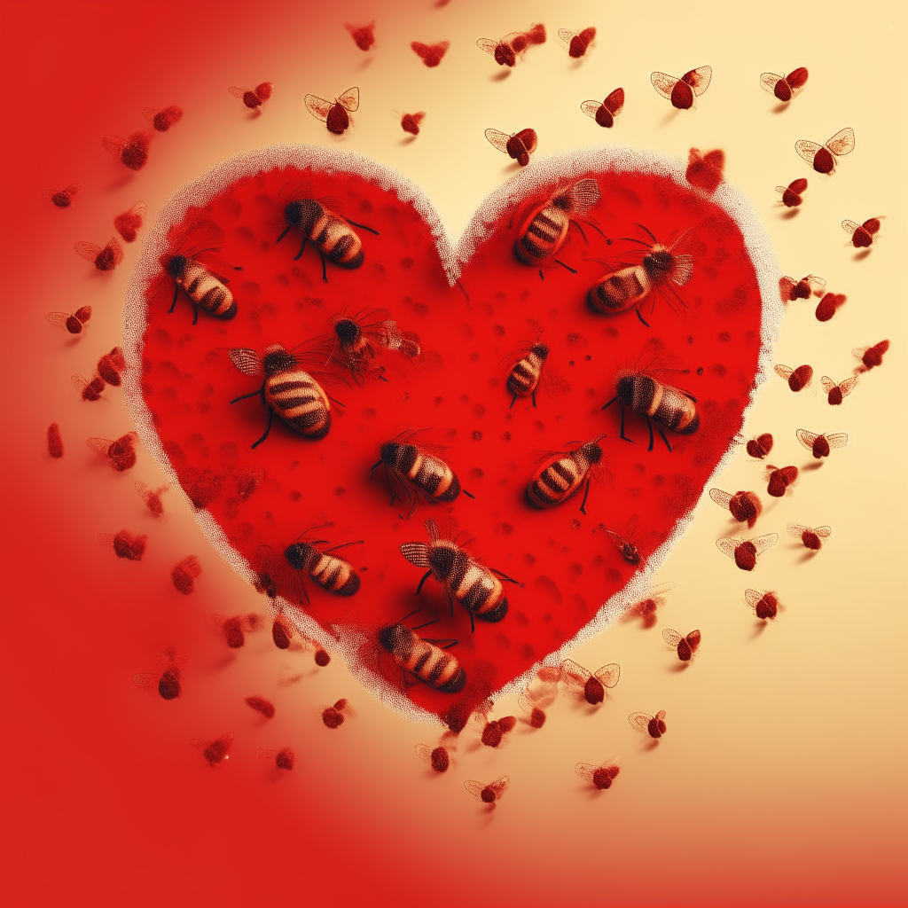 bees flying inside a red heart shape