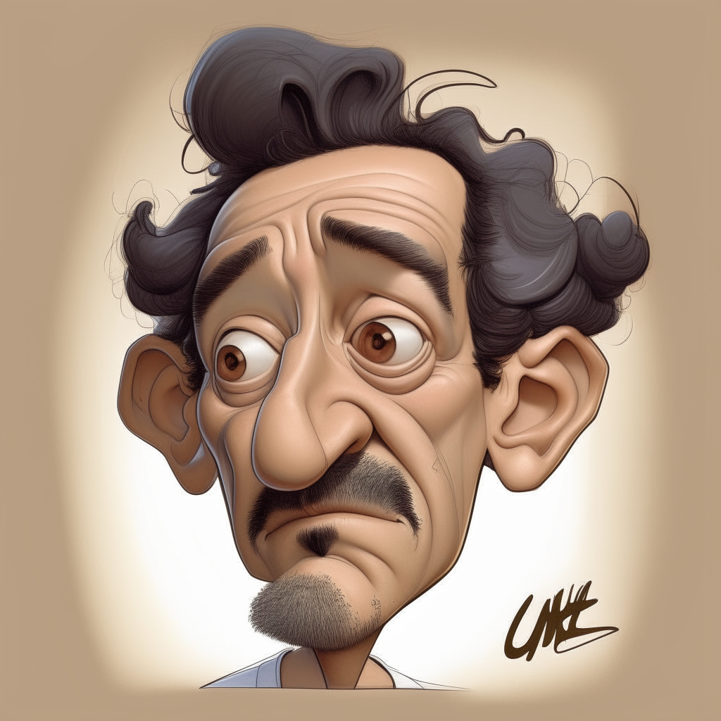 Another caricature portrait of Javier Milei, emphasizing his distinctive hairstyle and facial features in an exaggerated cartoon style.