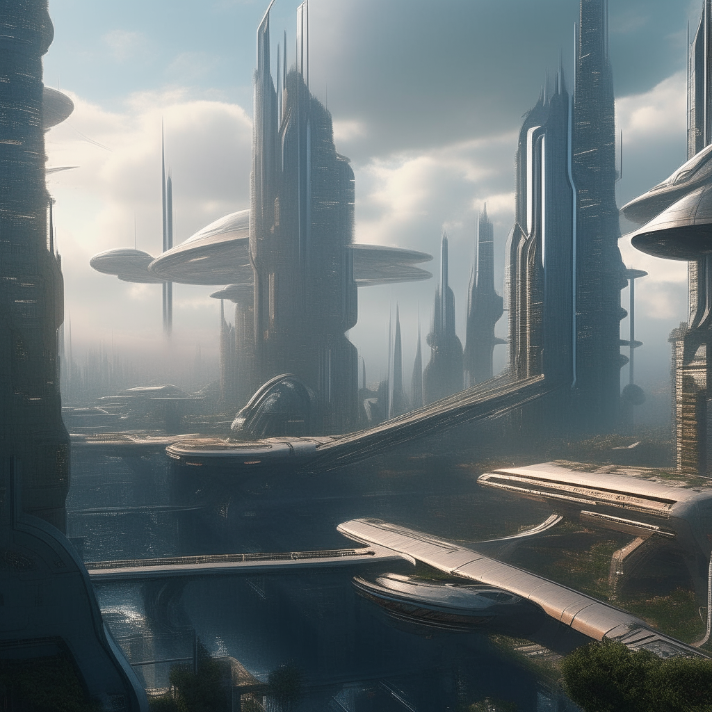 A futuristic city rebuilding after an alien invasion
