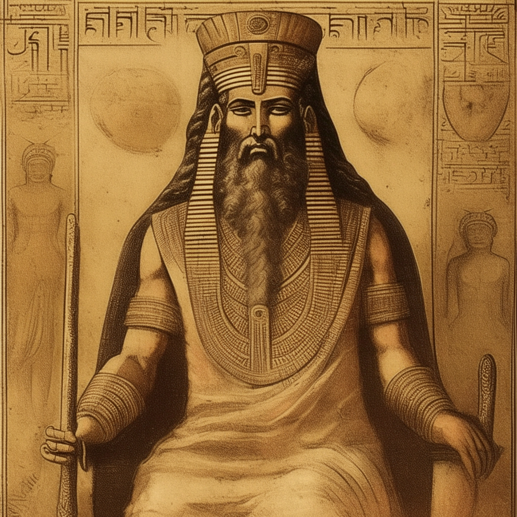Lahma depicted differently from his father Duuru, the 7th seed of An in Sumerian mythology