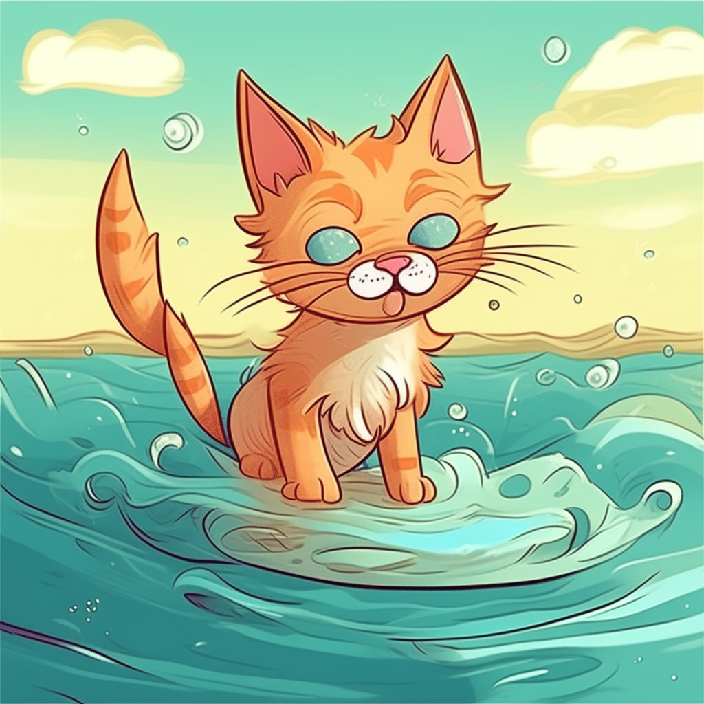 Gatito sobre el mar caricatura