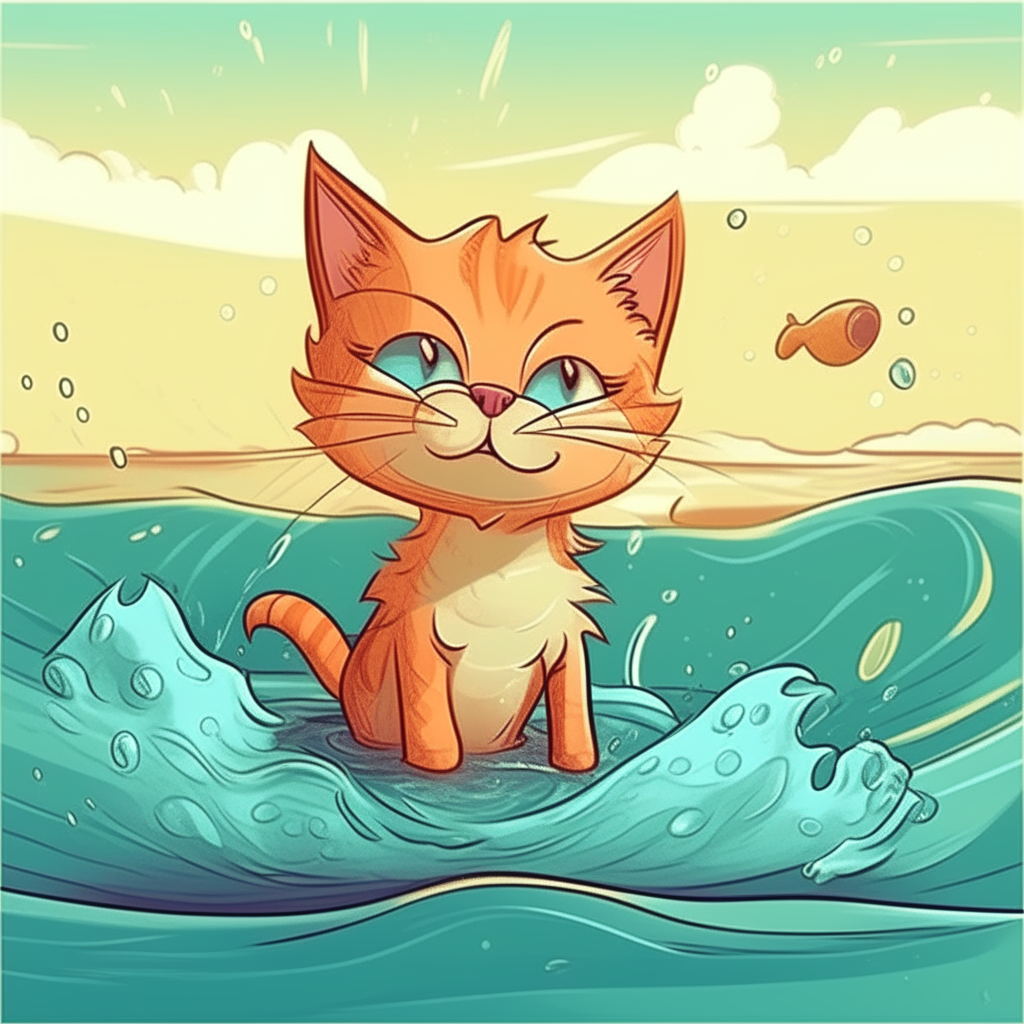 Gatito sobre el mar caricatura
