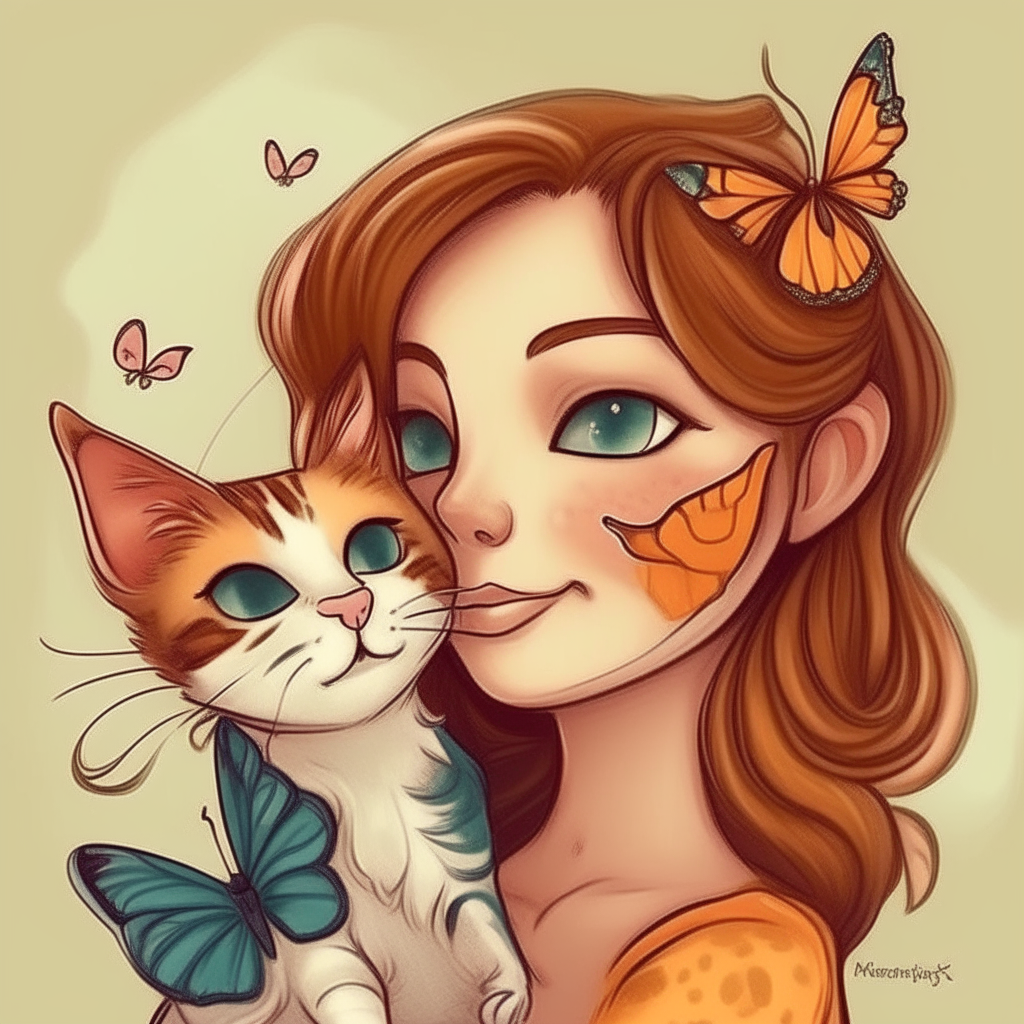 Mariposa y gatito caricatura