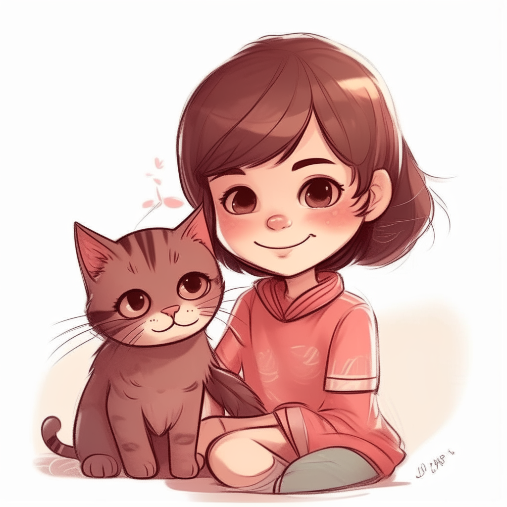 Niña besando a gatito caricatura