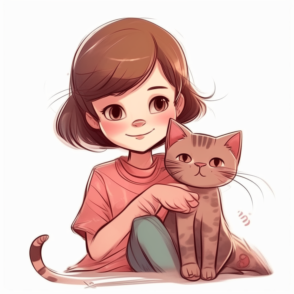 Niña besando a gatito caricatura