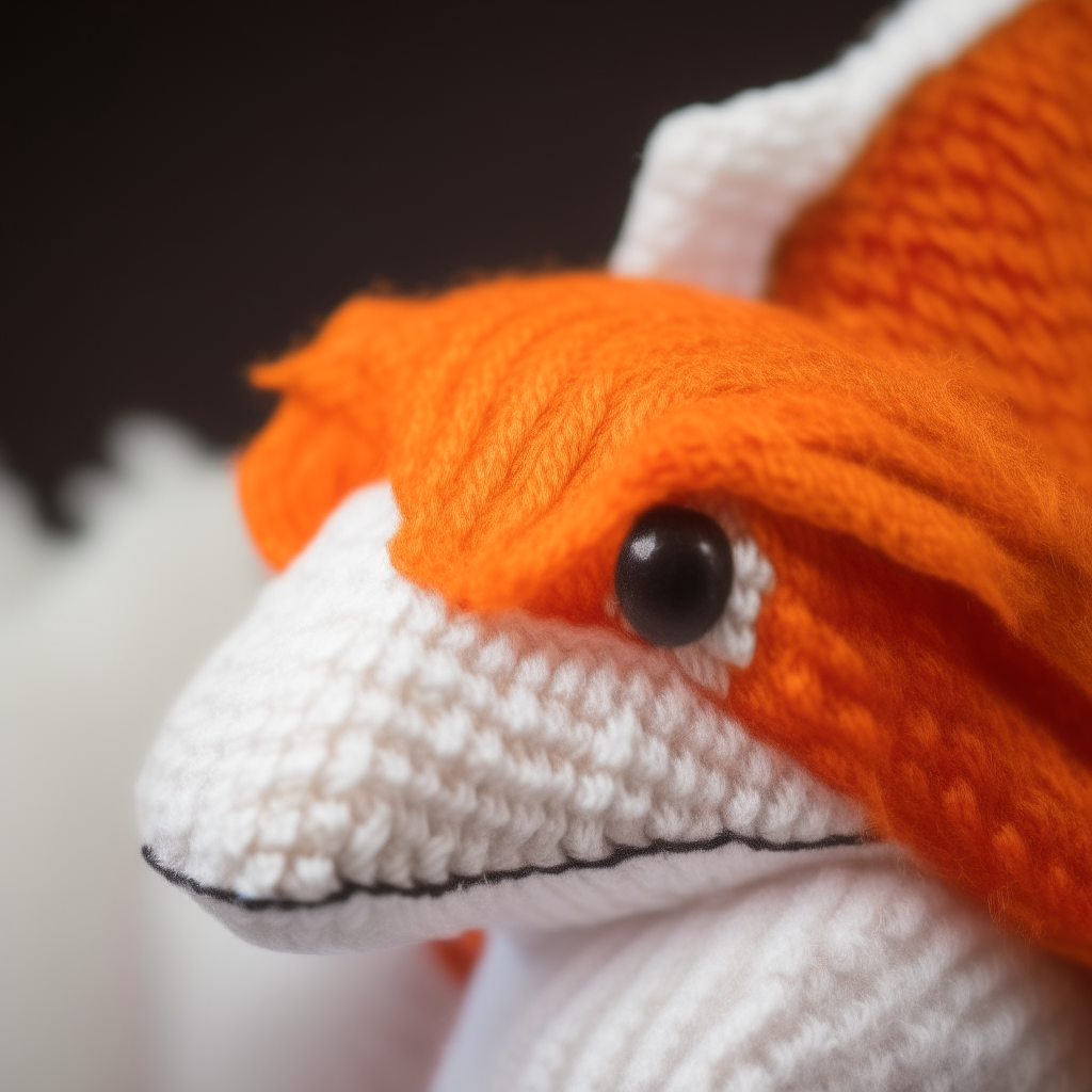 An orange dragon peeking out from under a knit Santa hat, its eyes and the tip of its tail visible below the white fur trim.