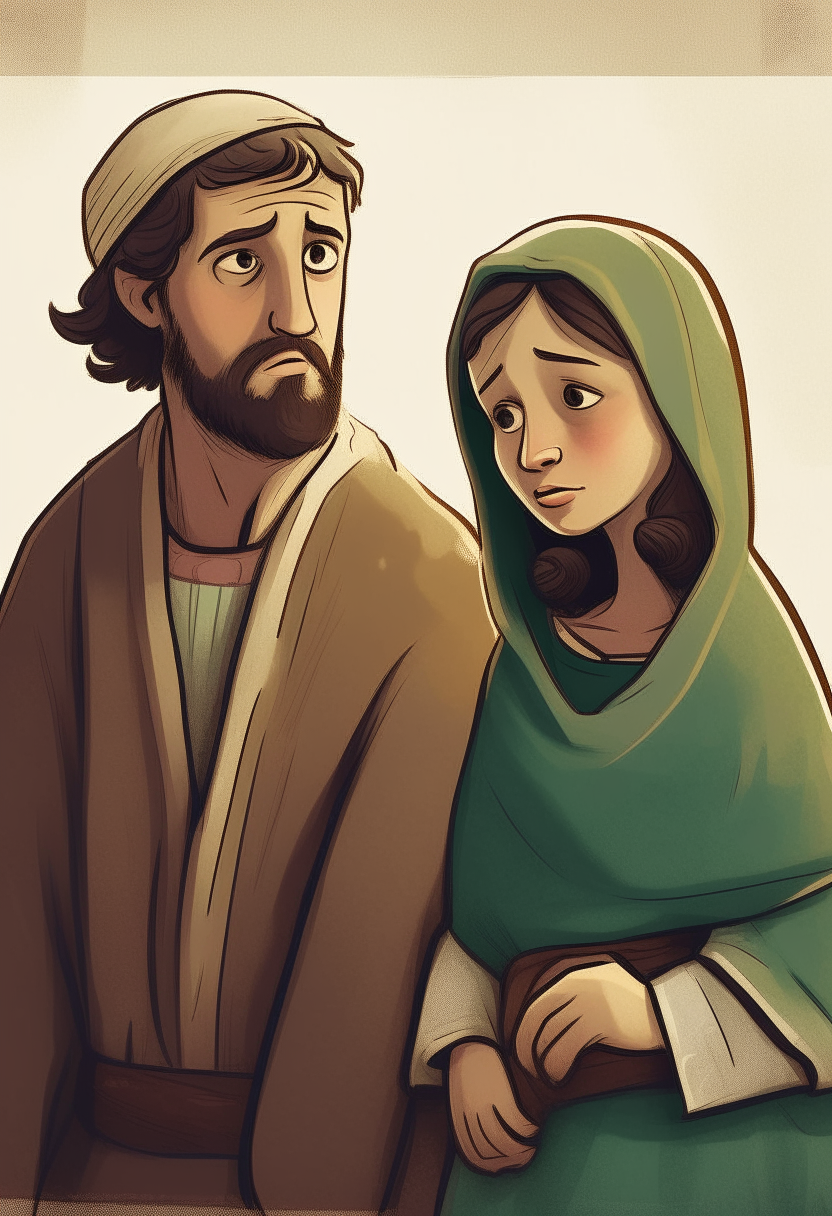  Develop an image that illustrates the main characters, such as Mary and Joseph, in a unique and innovative way.