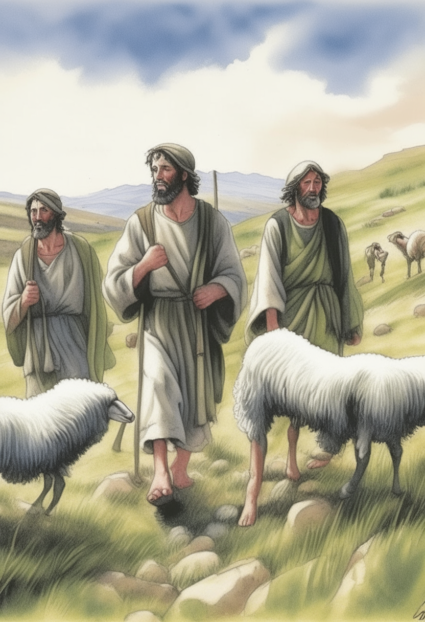 create a picture of the Shepherds in the field going to see Jesus