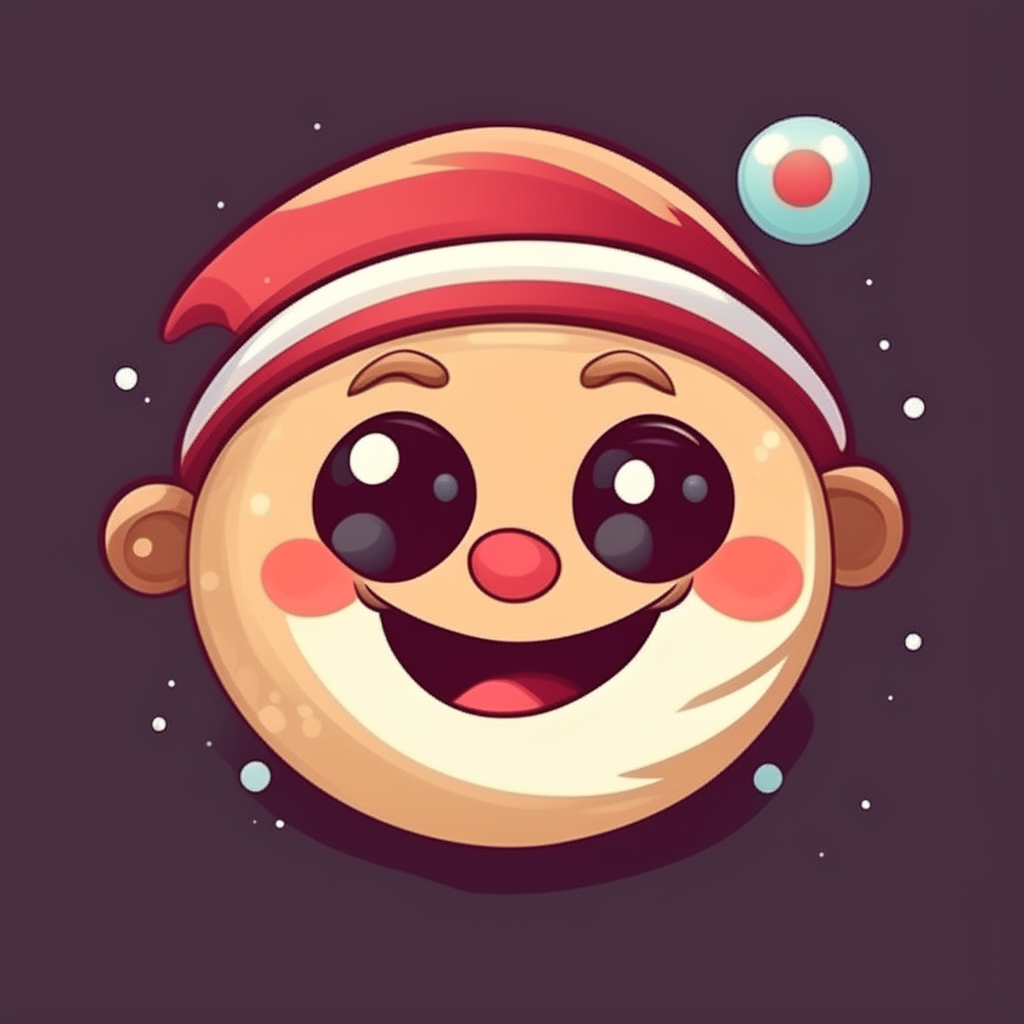 cartoon planet jupiter wear Santa cap and smile with eyes and mouth
