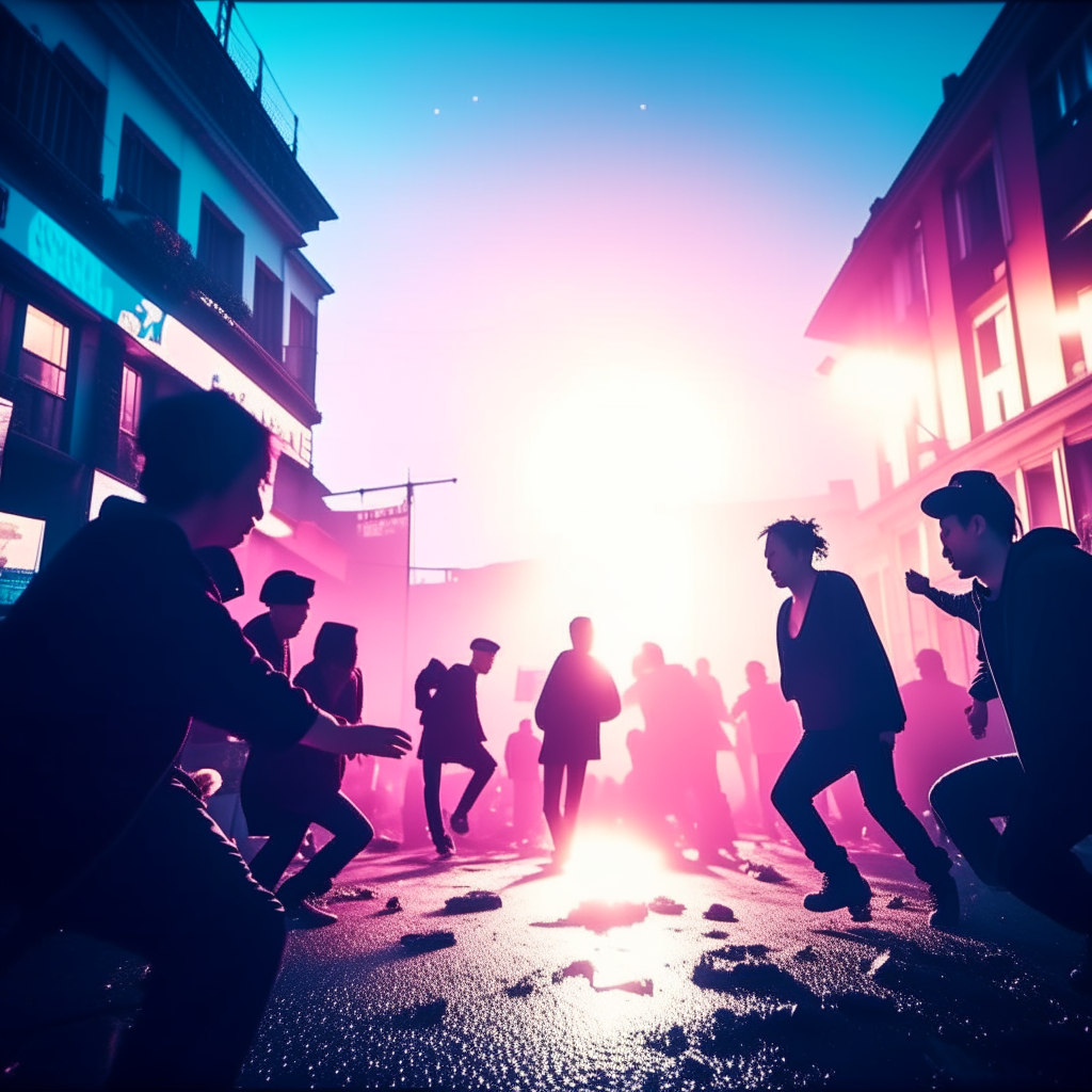 Many people are fighting with each other intense and killing in the city