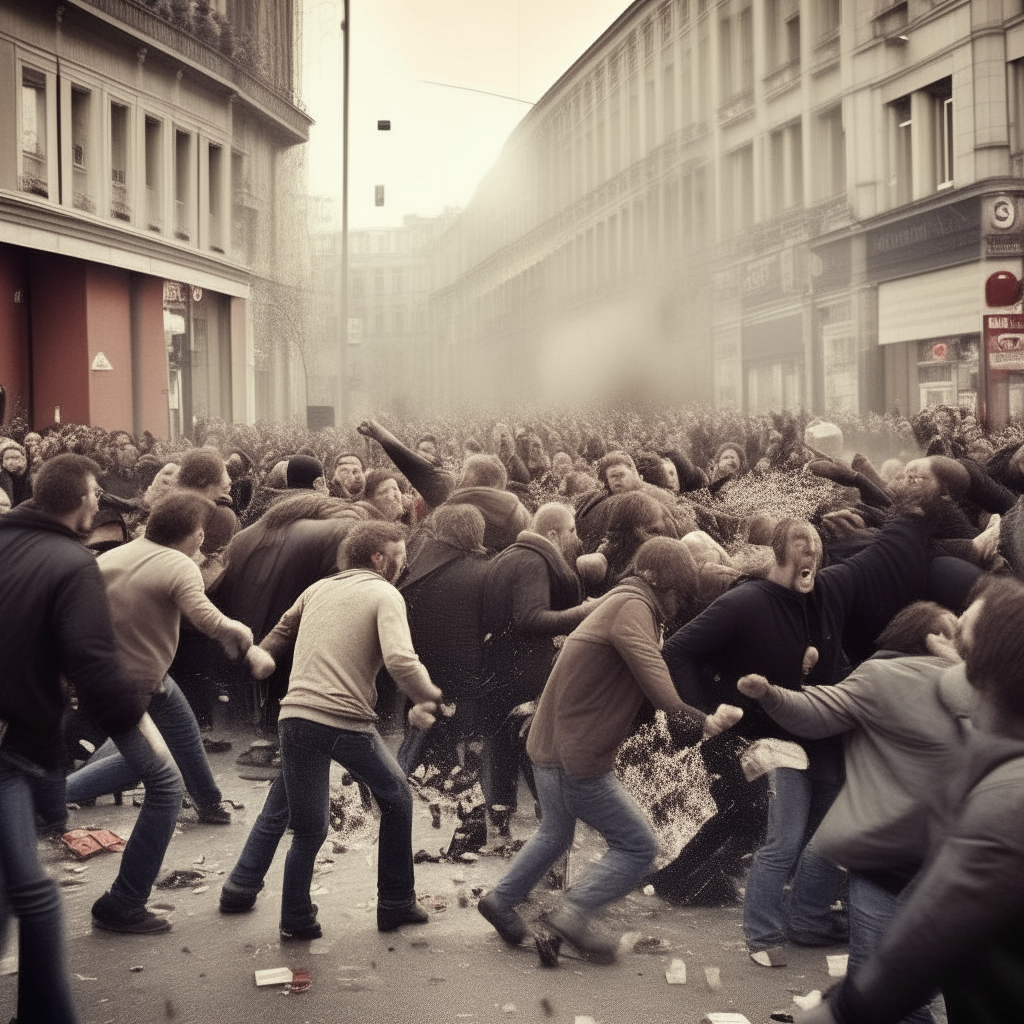 Chaos in the city, people are fighting with each other