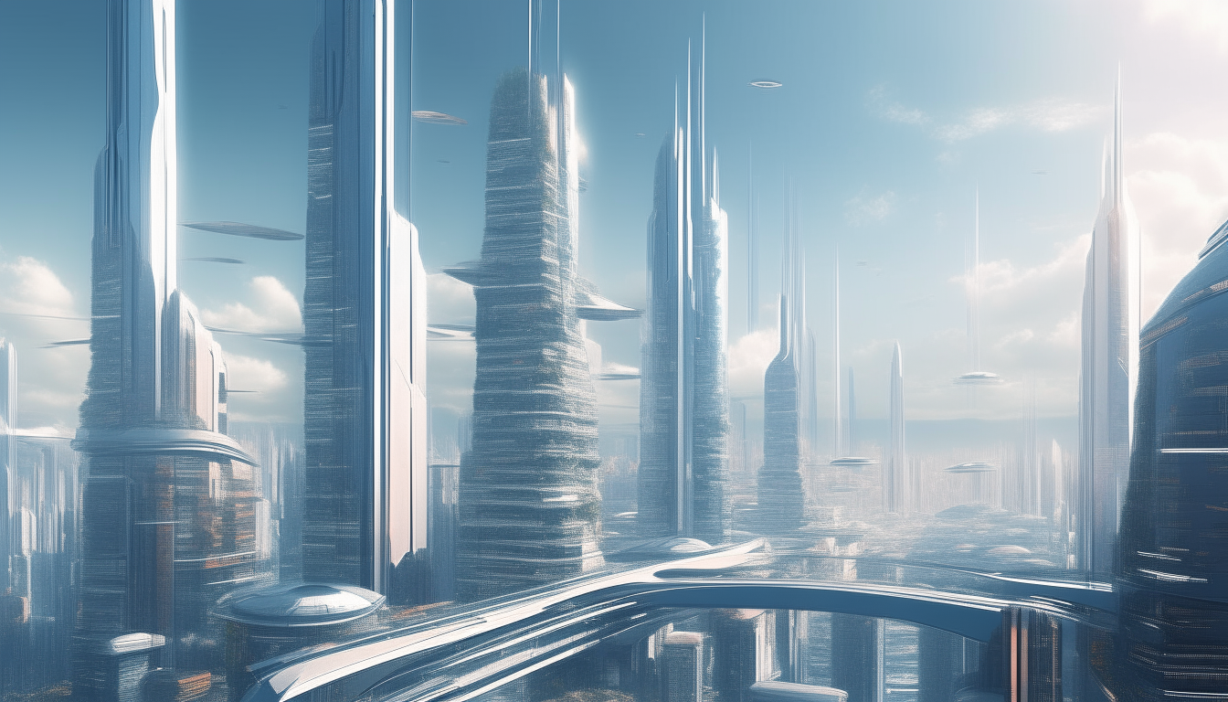 a wide panoramic view of a futuristic city with sleek skyscrapers and advanced architecture, digital art