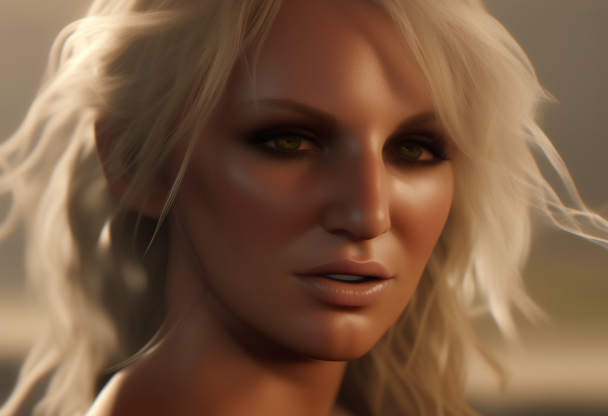 “Highly detailed and hyper realistic Britney Spears beauty shot and highly detailed blonde hair blowing in the wind and highly detailed brown reflective Smokey eyes, 8k octane render, intricate and detailed, highest quality possible