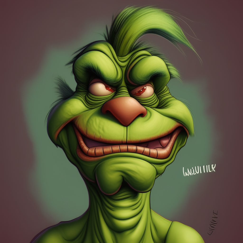 El Grinch character with the face of Javier Milei, the Argentine libertarian politician, in a realistic art style