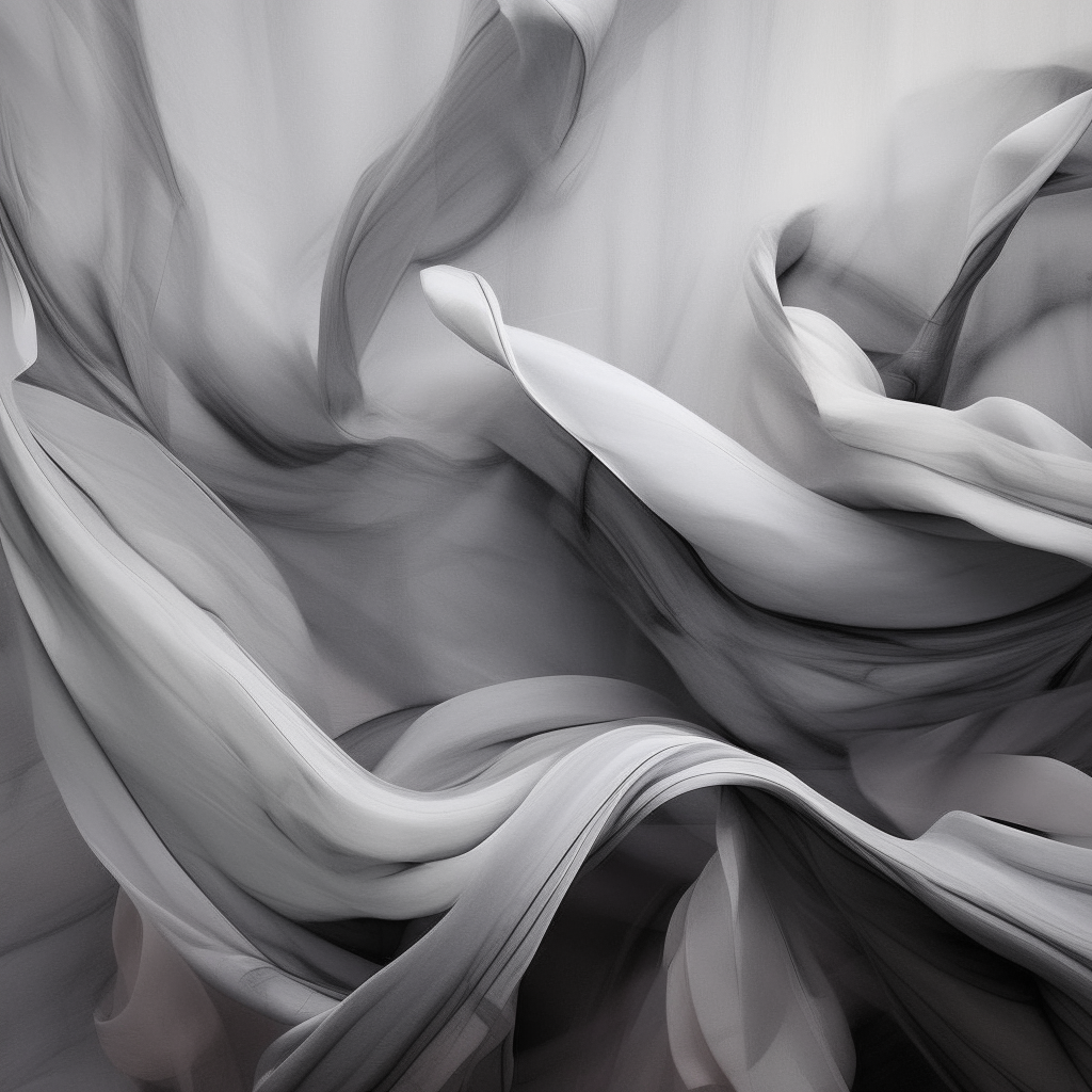 Una composición abstracta en tonos de gris que capture la fusión y entrelazamiento de las almas evocado en la lírica