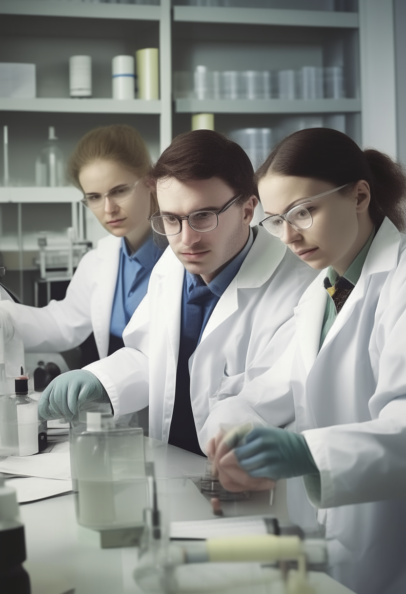 researchers hard at work in a laboratory, portrait photo