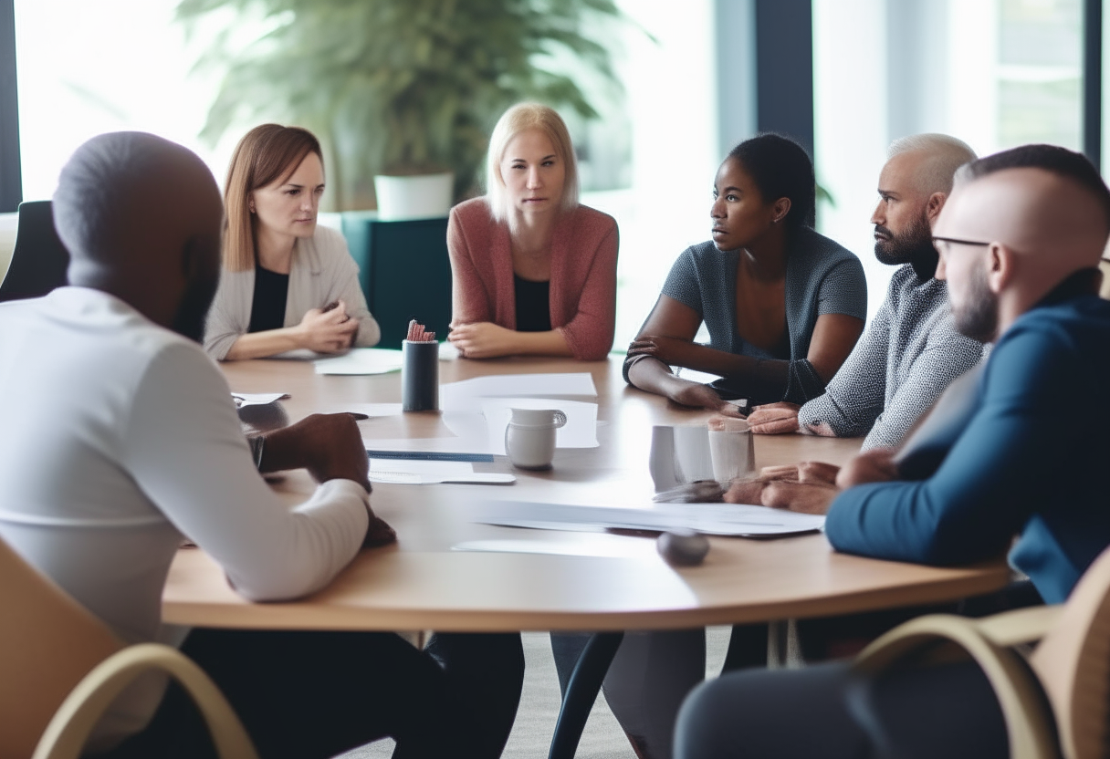 a diverse focus group having a discussion around a table