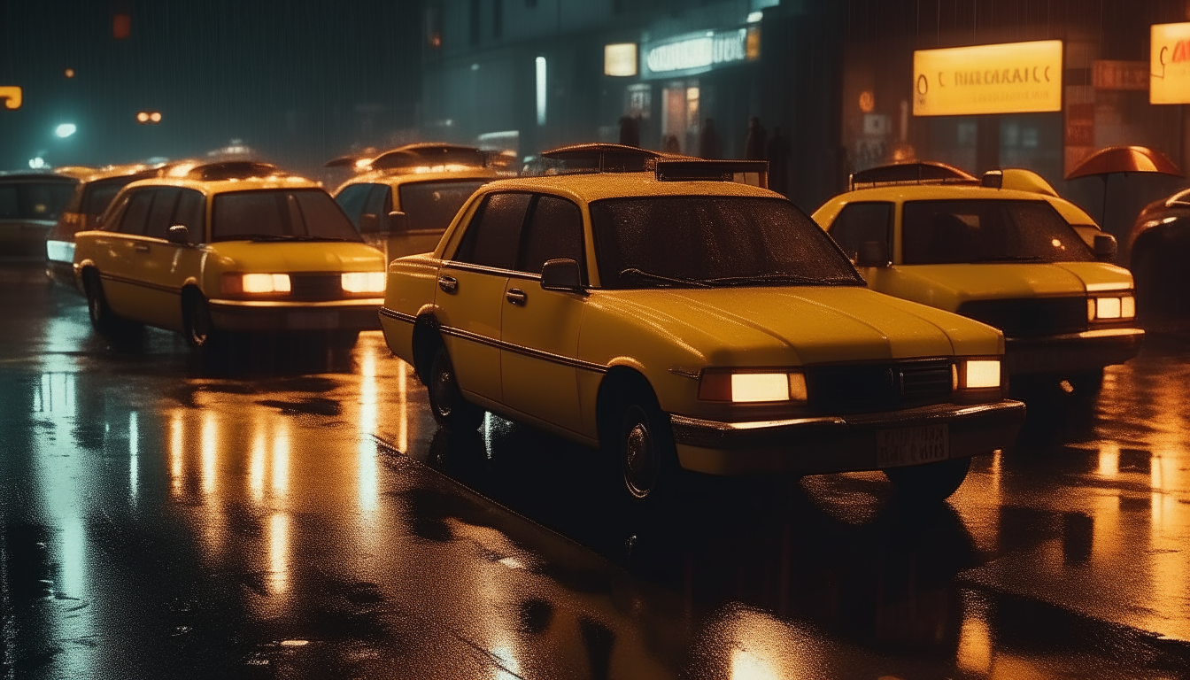 yellow cabs on the street realistic and cinematic