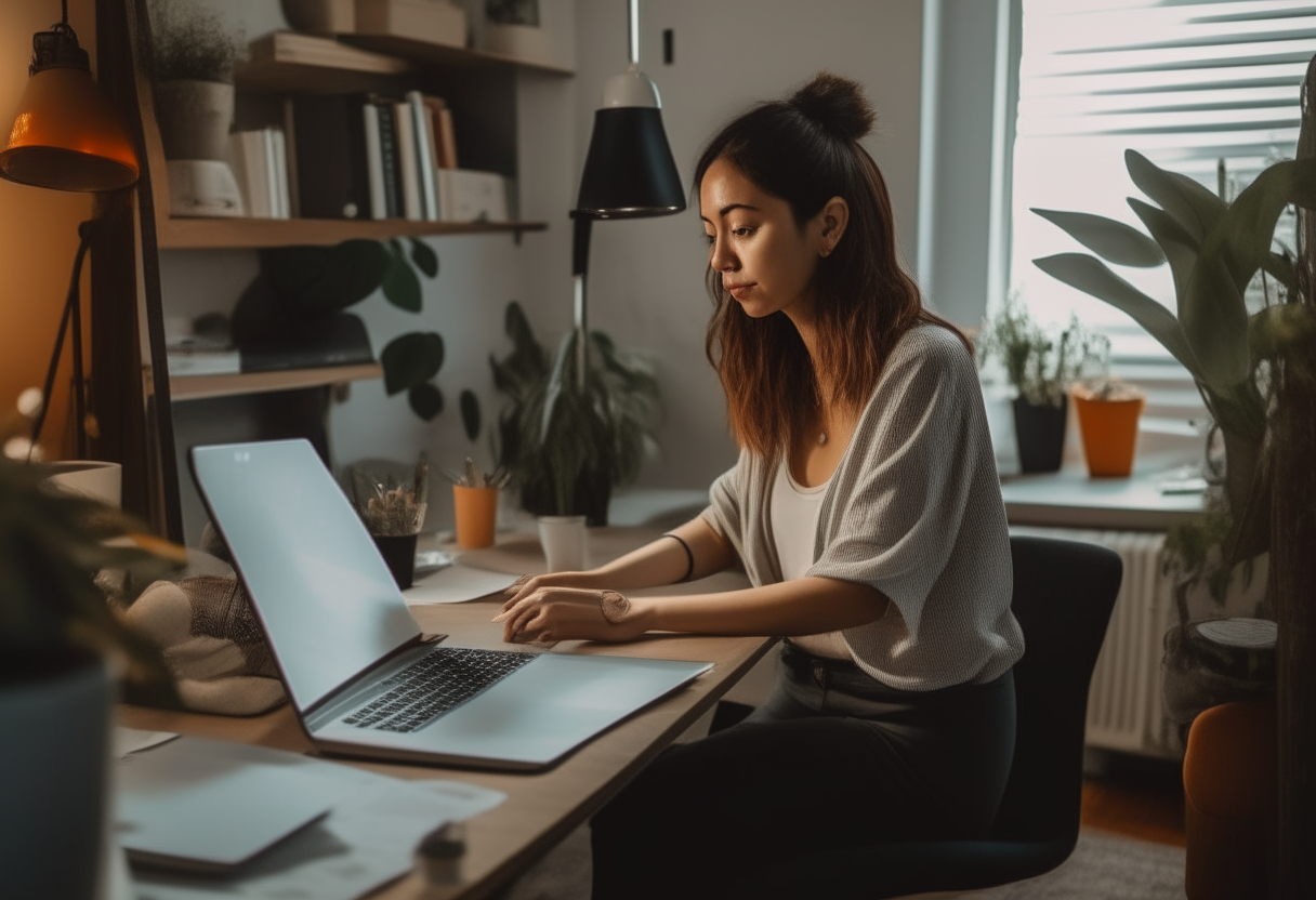 A woman working at home 