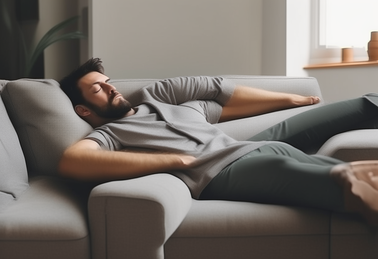 A man lying in the sofa