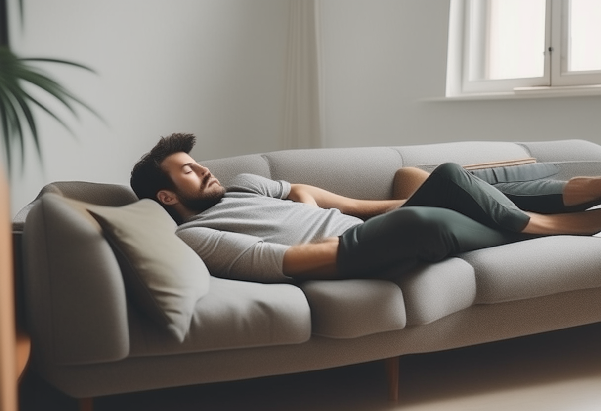 A man lying in the sofa