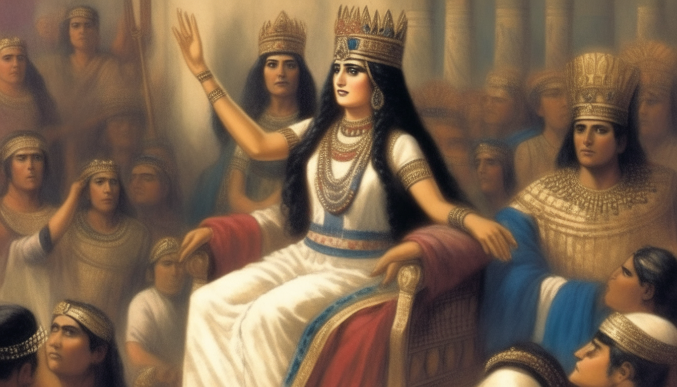 Queen Kishargal proclaims a new Law of the Seed for royal succession in ancient Sumer