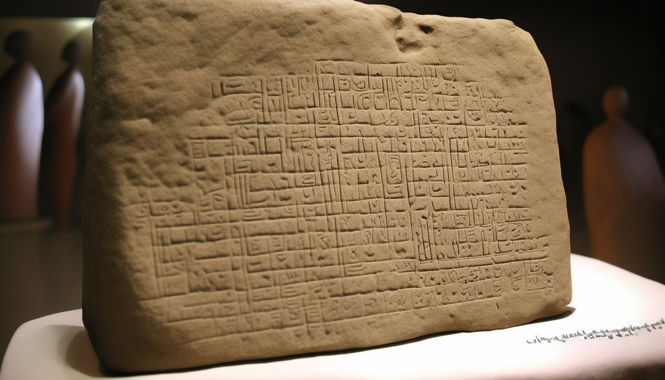 An ancient stone tablet depicts Queen Kishargal's proclamation that the Law of the Seed determines royal succession