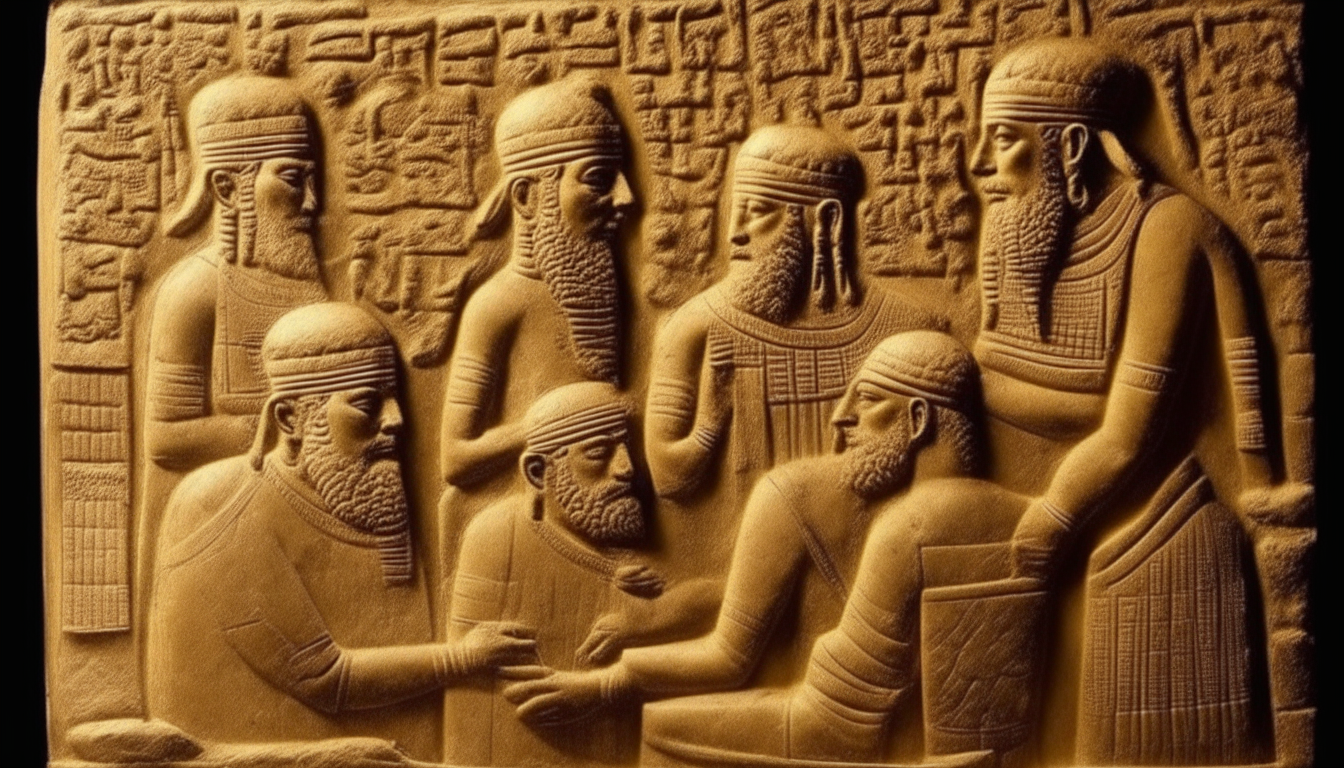 A Sumerian stone relief shows scholars advising King Lahma to use gold dust to repair the atmosphere of Nibiru