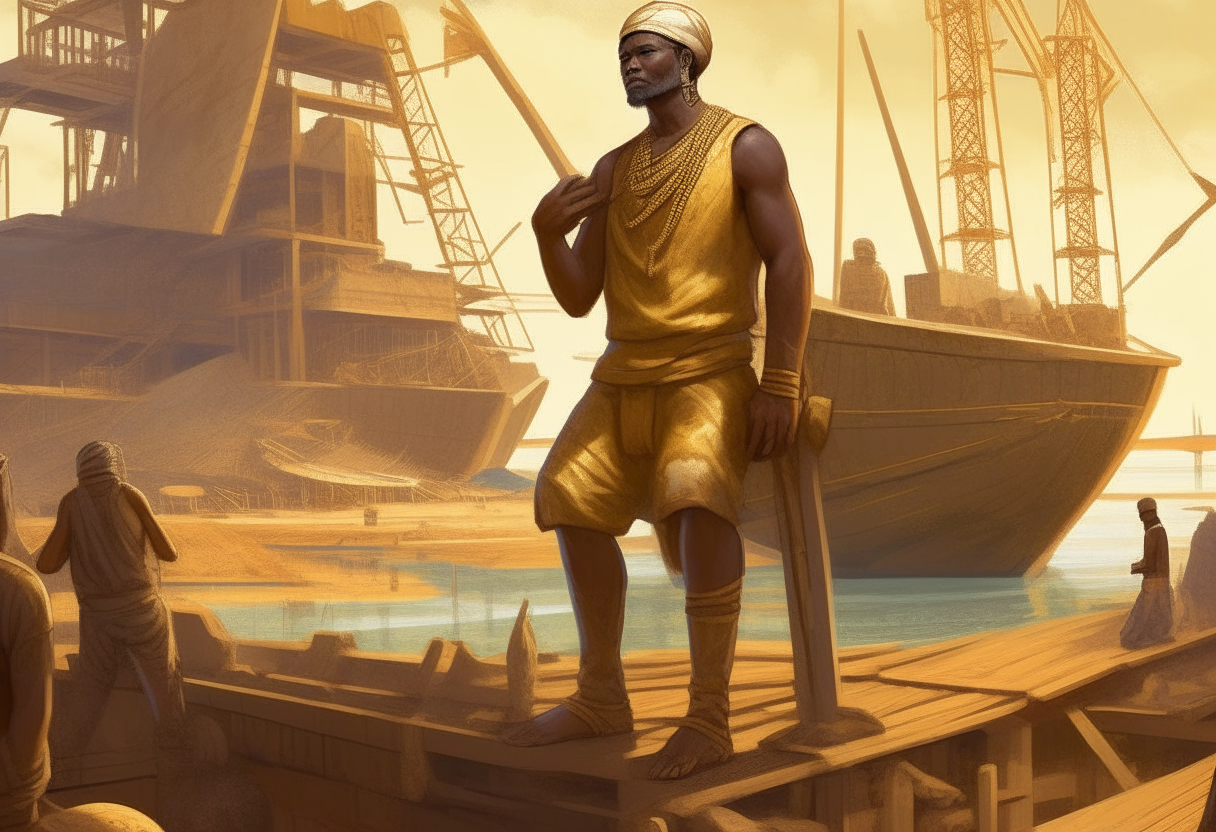 Alalu overseeing construction of ships to seek gold