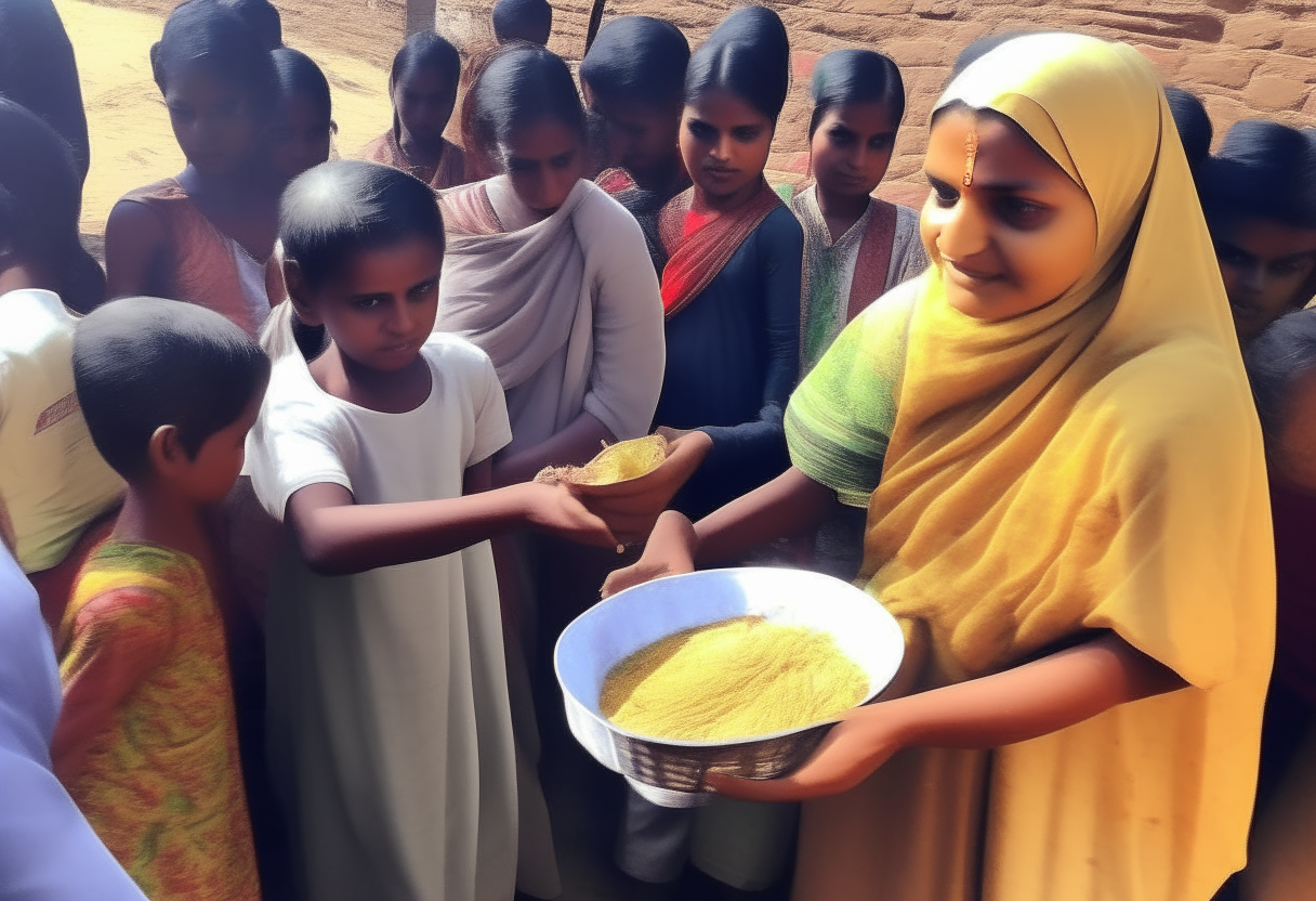 Anu distributing food after poor harvests