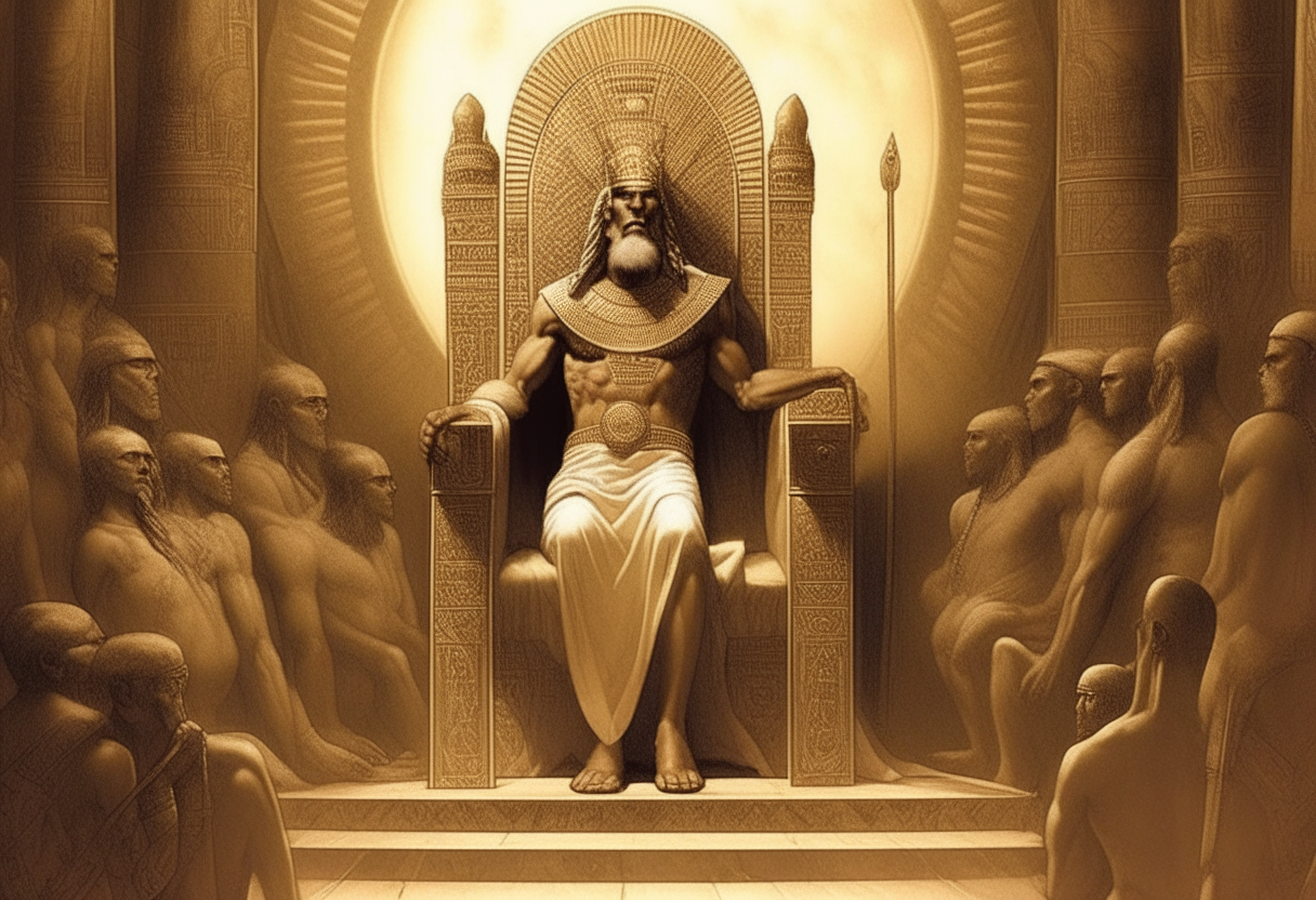 Alalu on the throne of Nibiru, proclaiming his lineage