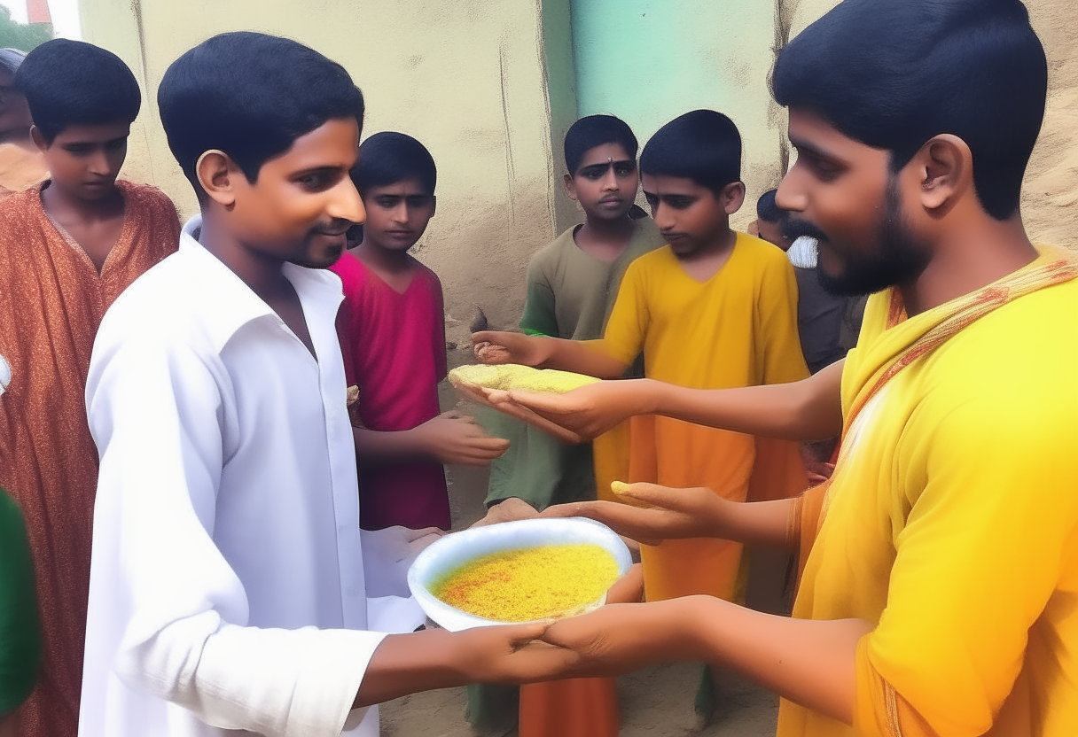 Prince Anu distributing food after poor harvests